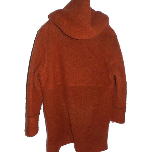 Women's One Size Mohair Distressed Sweater Jacket Hood Pumpkin Deep Orange - Picture 3 of 8